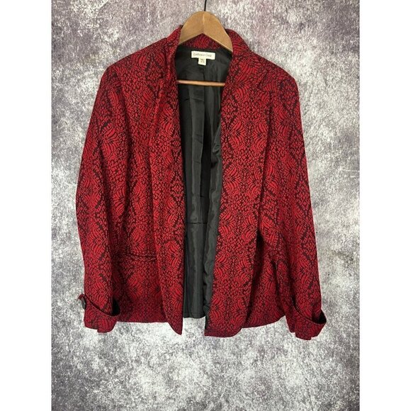 Coldwater Creek Jacket Women's W18 Red Jacquard Blazer Elegant Old Money Luxury - Picture 15 of 16